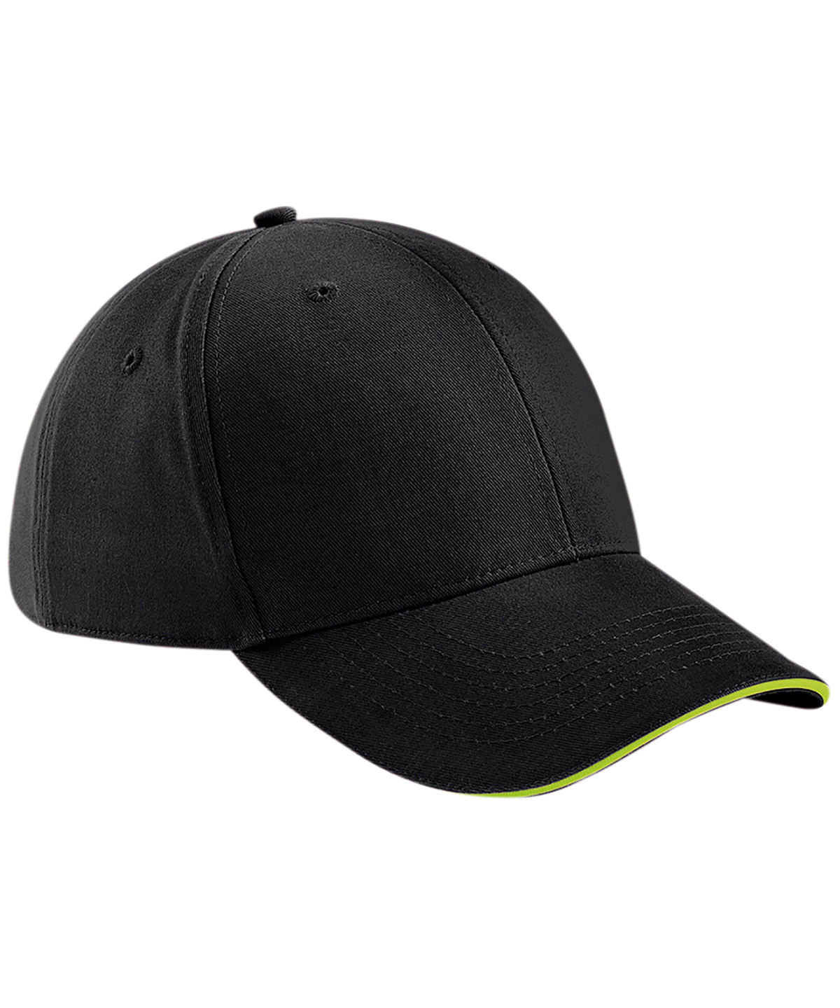 Beechfield – Athleisure 6-Panel-Kappe – Schwarz/Limettengrün – Fügen Sie Ihr Design/Logo hinzu