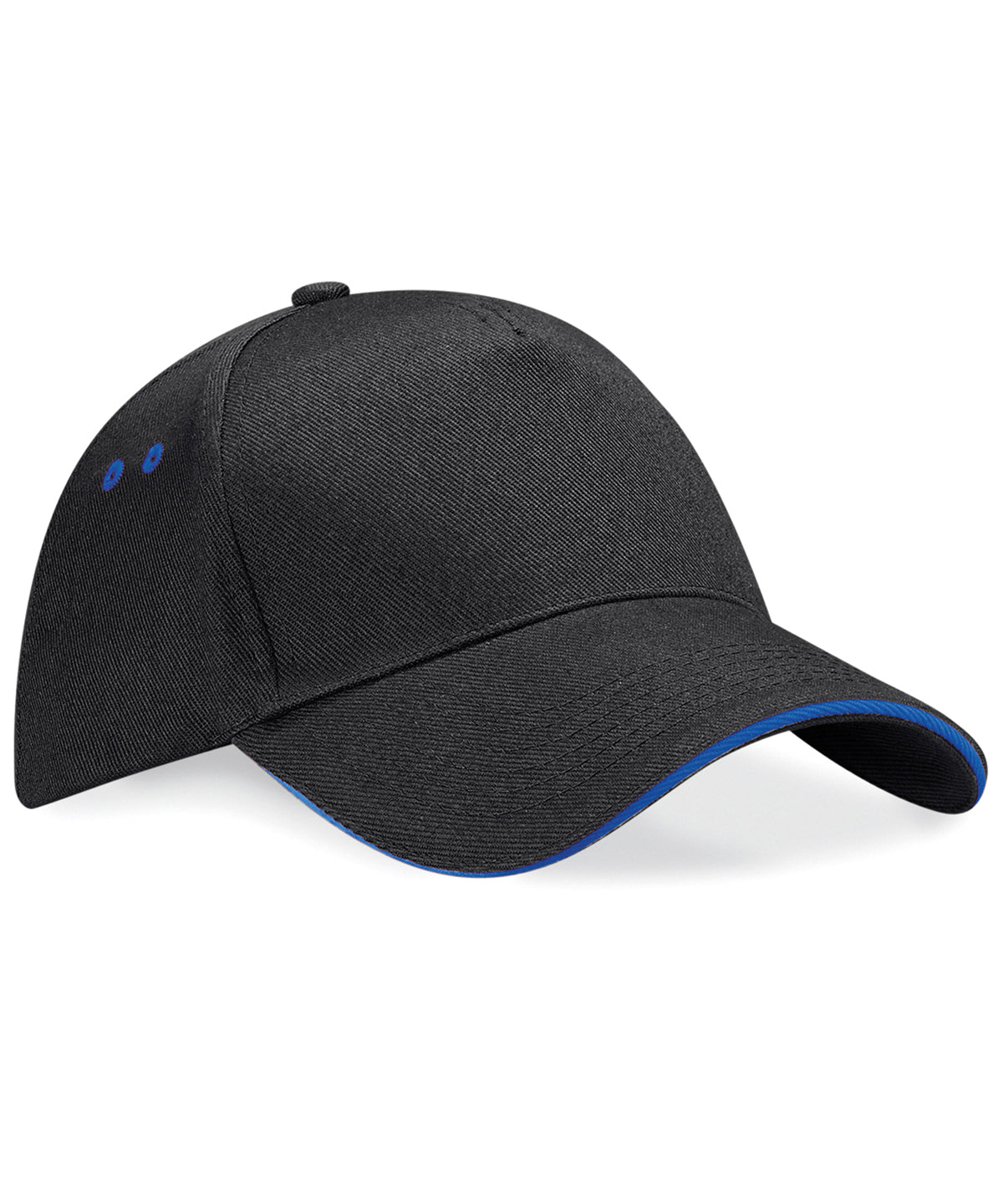 Beechfield - Ultimate 5-panel cap - sandwich peak - Black/Bright Royal - Add Your Design/Logo