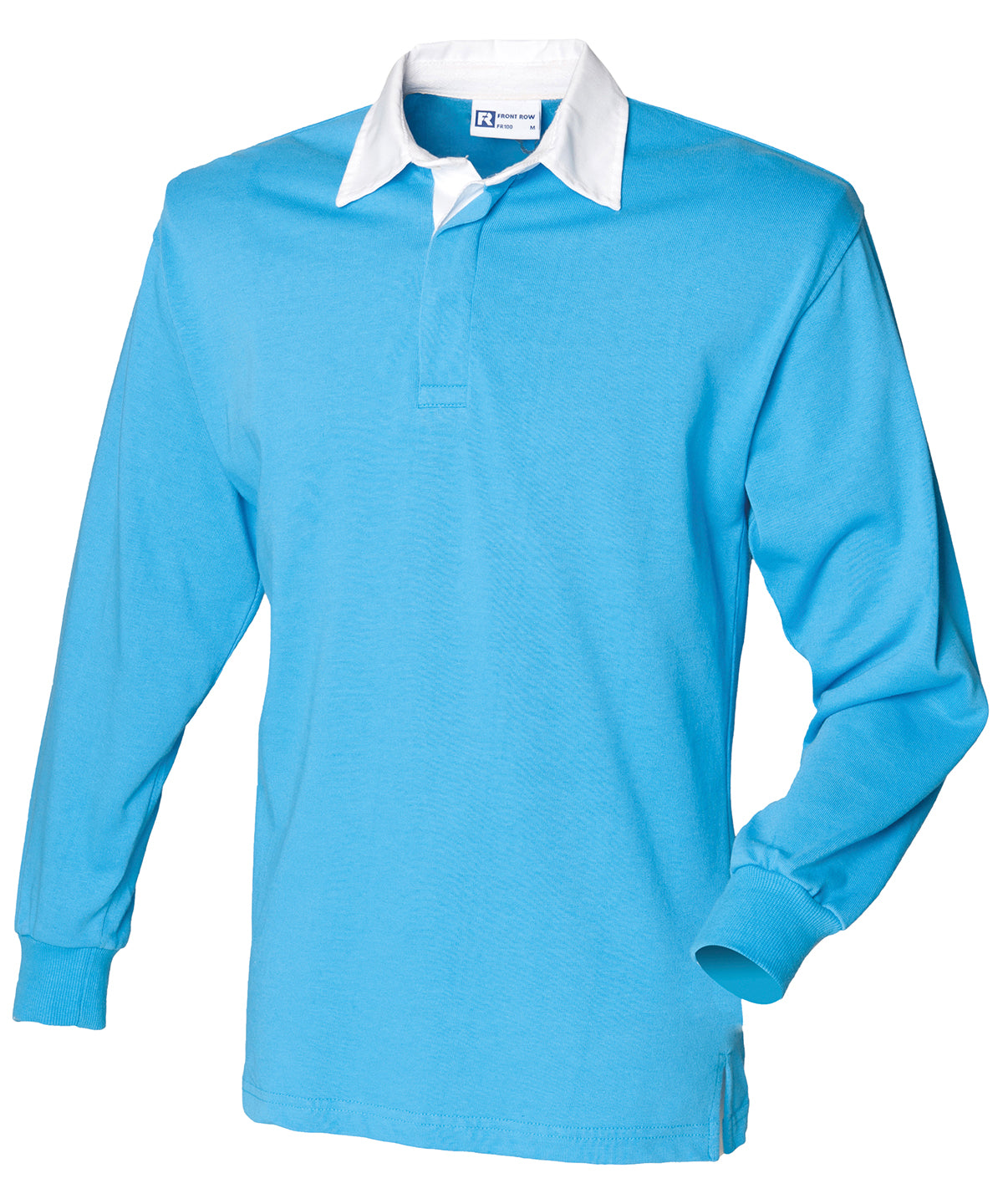 Front Row - Maillot de rugby uni à manches longues - Bleu surf/blanc - Ajoutez votre design/logo