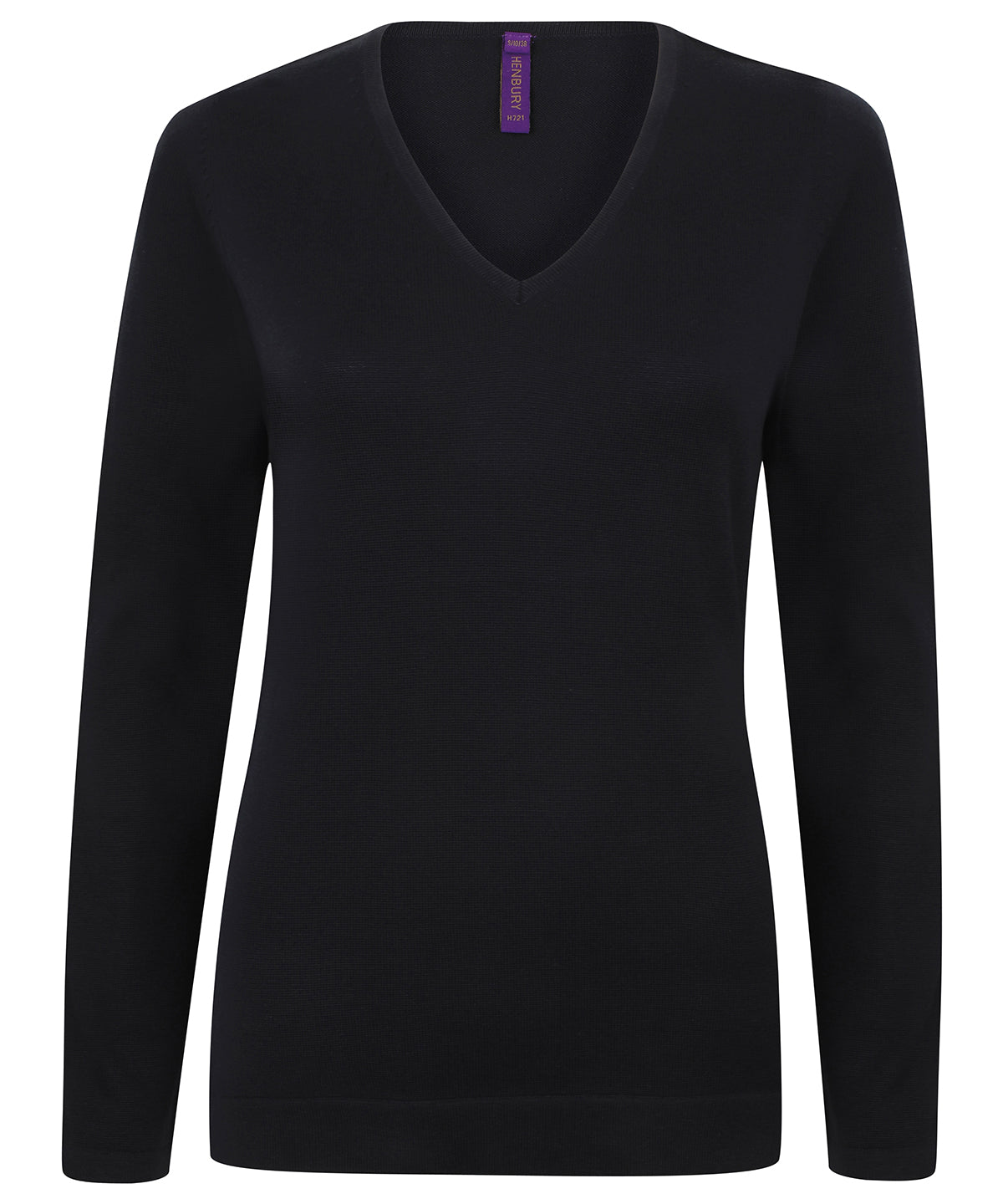 Henbury – Damenpullover mit V-Ausschnitt, Maschenweite 12 – Marineblau – Fügen Sie Ihr Design/Logo hinzu