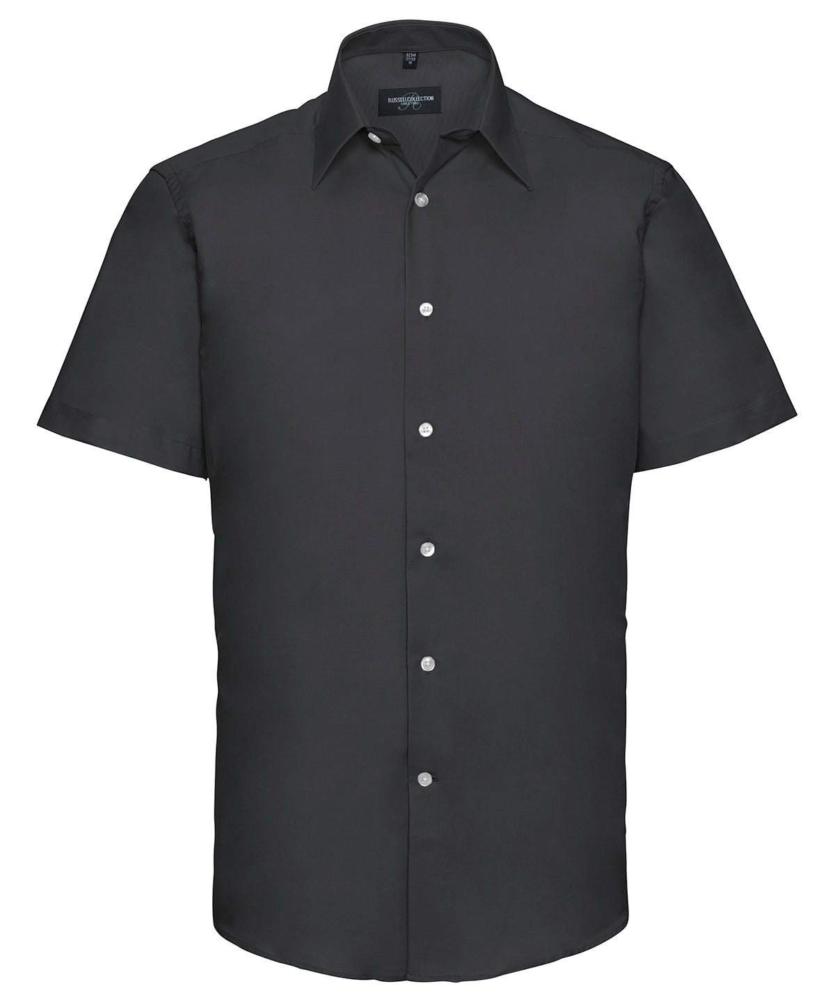 Russell Collection - Short sleeve easycare tailored Oxford shirt - Black - Add Your Design/Logo