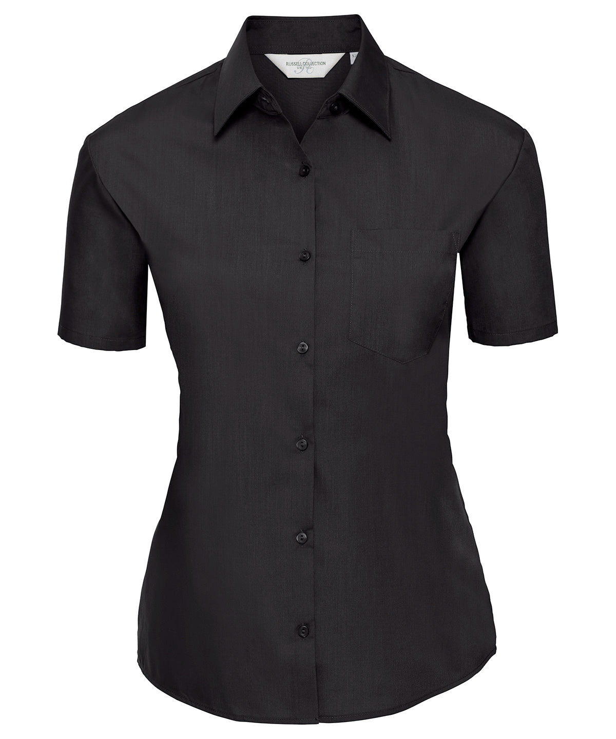 Russell Collection - Women's short sleeve polycotton easycare poplin shirt - Black - Add Your Design/Logo