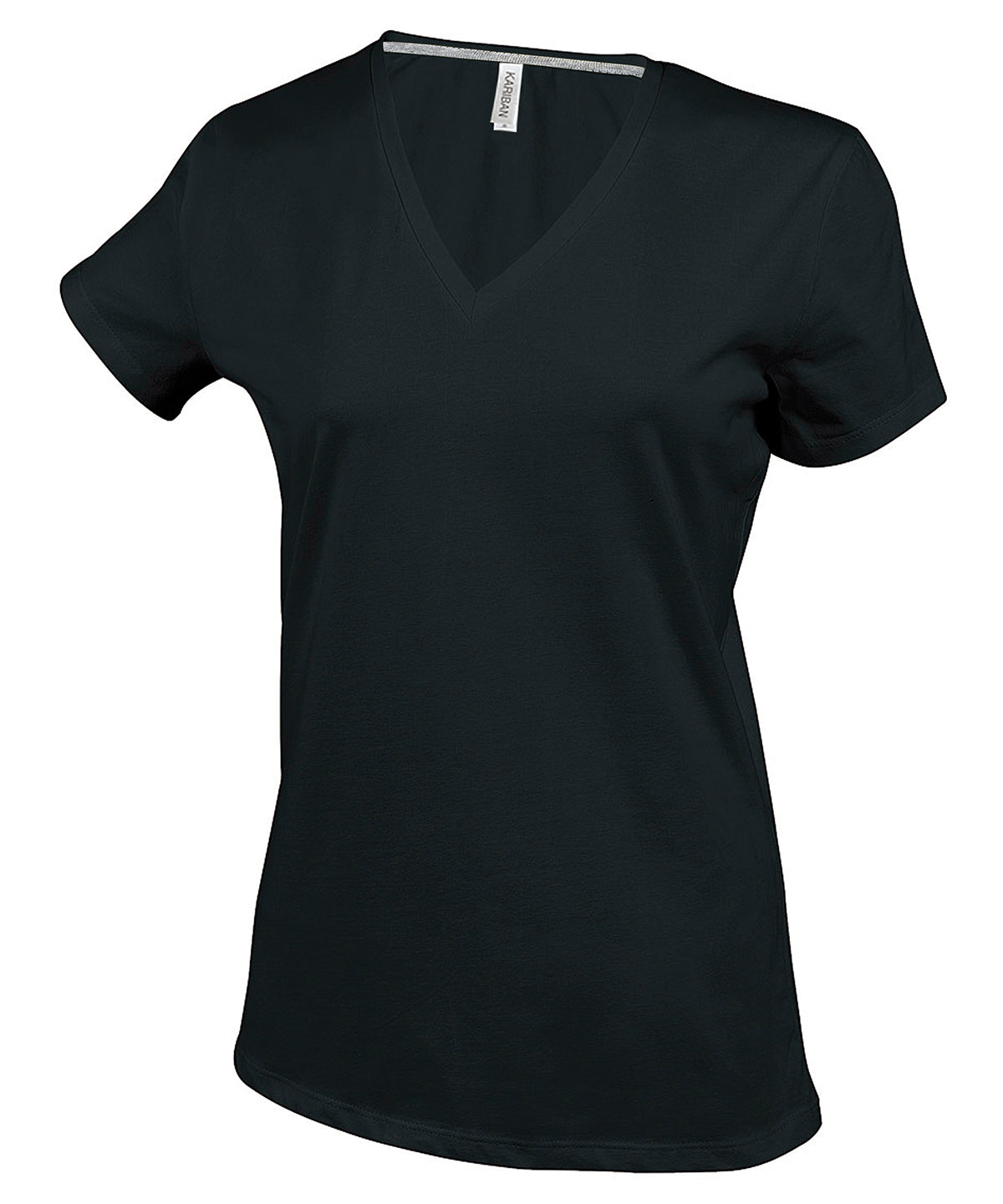 Kariban - Damen T-Shirt mit V-Ausschnitt und kurzen Ärmeln - Schwarz - Fügen Sie Ihr Design/Logo hinzu