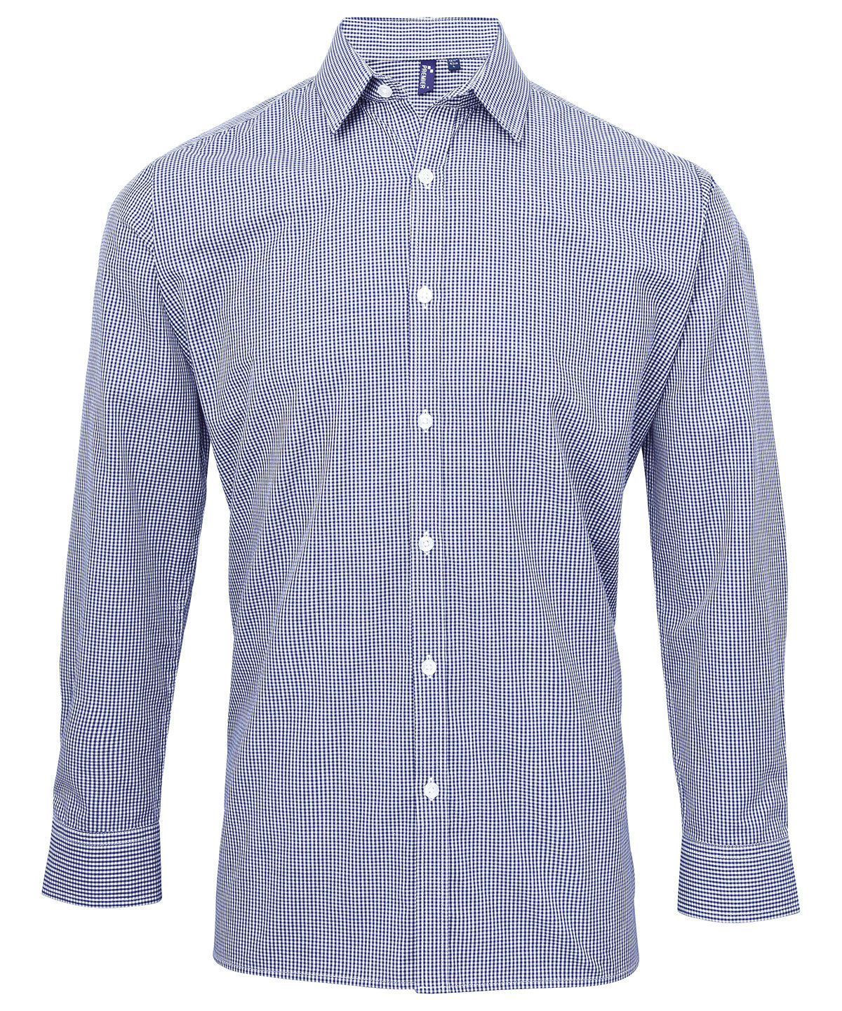 Premier - Chemise en coton à manches longues à carreaux vichy - Bleu marine/blanc - Ajoutez votre design/logo