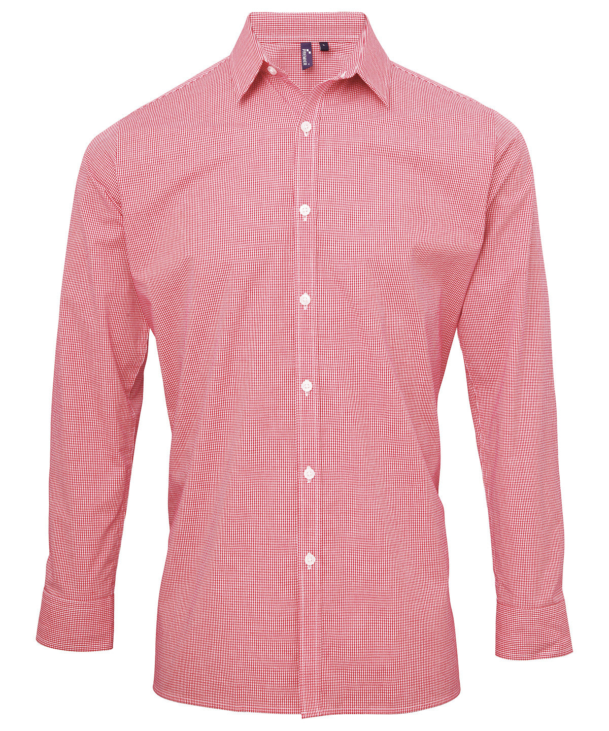 Premier - Chemise en coton à manches longues à carreaux vichy - Rouge/Blanc - Ajoutez votre design/logo