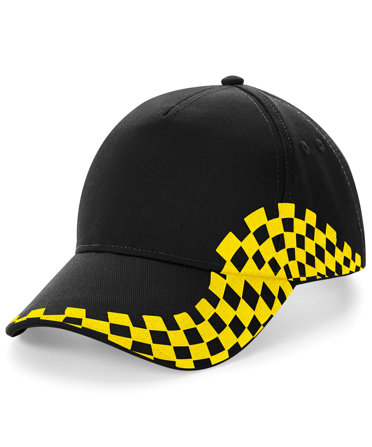 Beechfield - Grand Prix-Kappe - Schwarz/Gelb - Fügen Sie Ihr Design/Logo hinzu