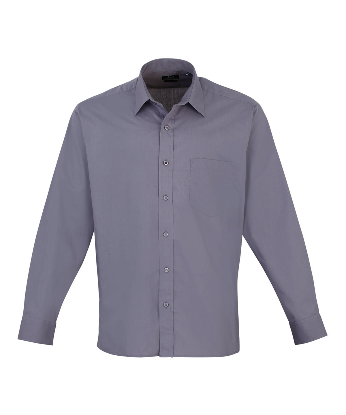 Premier - Chemise en popeline à manches longues - Acier - Ajoutez votre design/logo