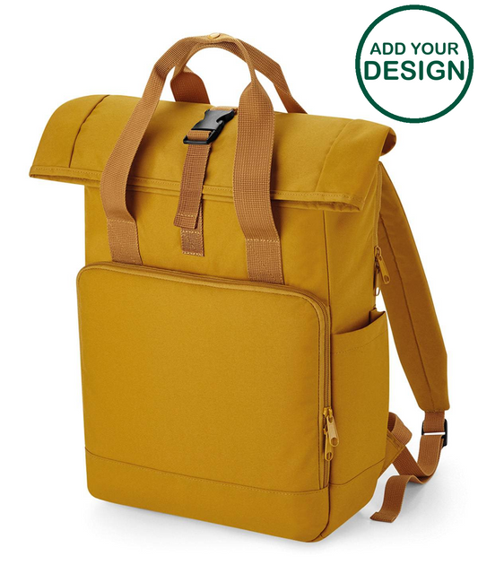 Recycled twin handle roll-top laptop backpack