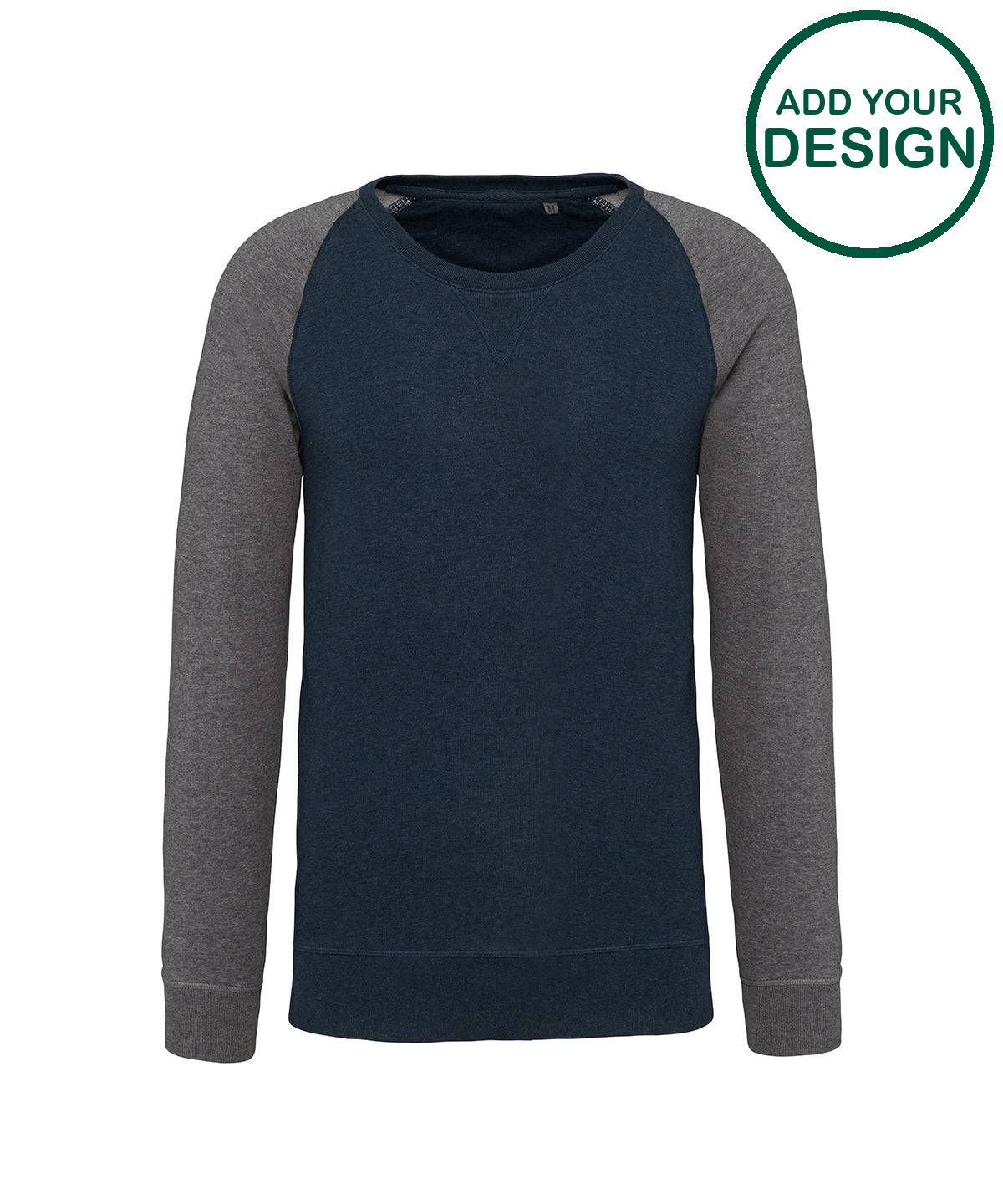 Men's two-tone organic crew neck raglan sleeve sweatshirt