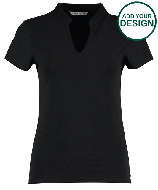 Women's corporate short-sleeved top v-neck mandarin collar (regular fit)