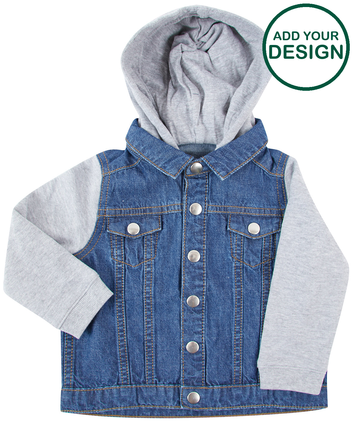 Denim jacket with fleece hood and sleeves