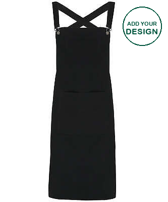 Personalised Apron - Premier - Cross back 'barista' bib apron - Black - Add Your Logo or Design - Add Your Design/Logo