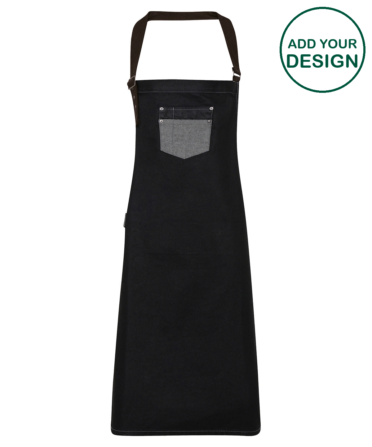 Division waxed-look denim bib apron with faux leather