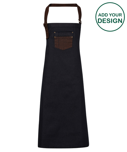 Division waxed-look denim bib apron with faux leather