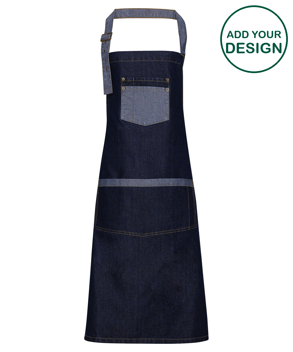 Domain contrast denim bib apron