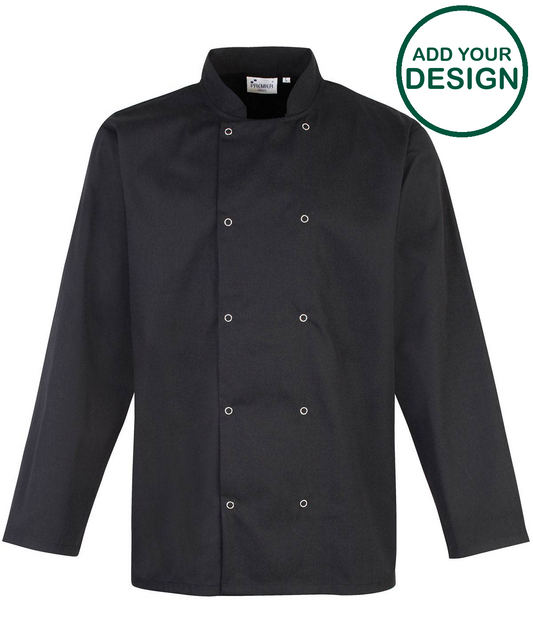 Studded front long sleeve chef's jacket