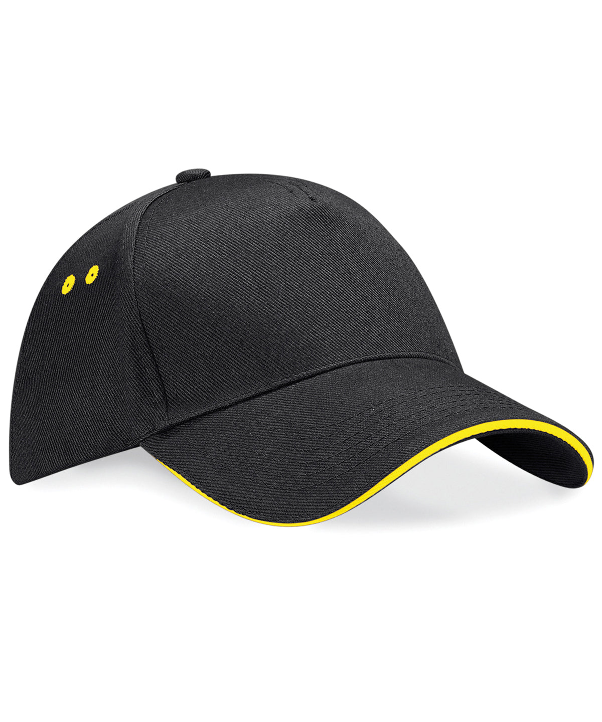 Beechfield - Casquette Ultimate 5 panneaux - Visière sandwich - Noir/Jaune - Ajoutez votre design/logo