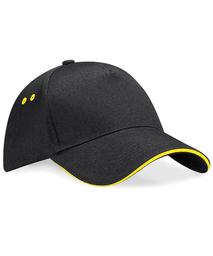 Beechfield - Casquette Ultimate 5 panneaux - Visière sandwich - Noir/Jaune - Ajoutez votre design/logo
