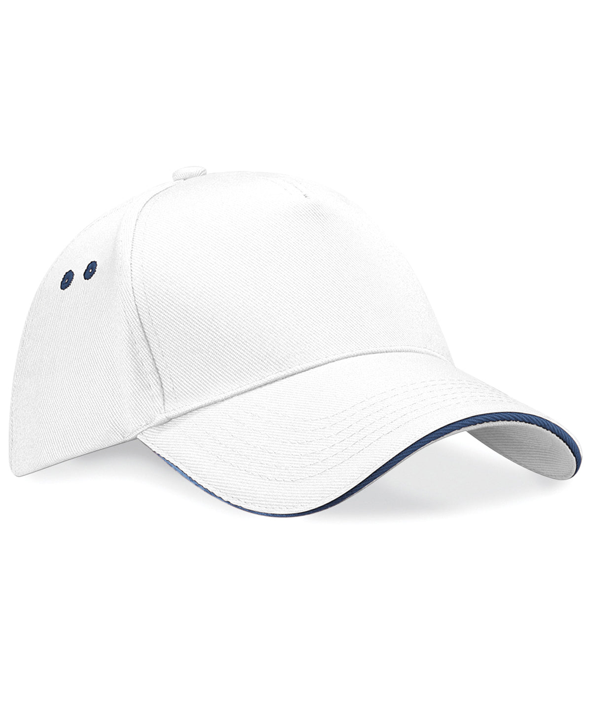 Beechfield – Ultimate 5-Panel-Kappe – Sandwich-Schirm – Weiß/Französisches Marineblau – Fügen Sie Ihr Design/Logo hinzu
