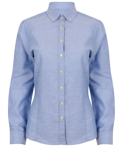 Henbury – Modernes Langarm-Oxford-Hemd für Damen – Blau – Fügen Sie Ihr Design/Logo hinzu