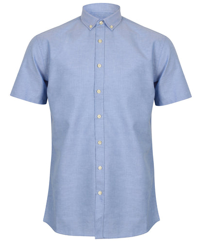 Henbury – Modernes Oxford-Hemd mit kurzen Ärmeln – Blau – Fügen Sie Ihr Design/Logo hinzu