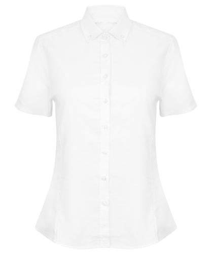 Henbury – Modernes Oxford-Hemd mit kurzen Ärmeln für Damen – Weiß – Fügen Sie Ihr Design/Logo hinzu