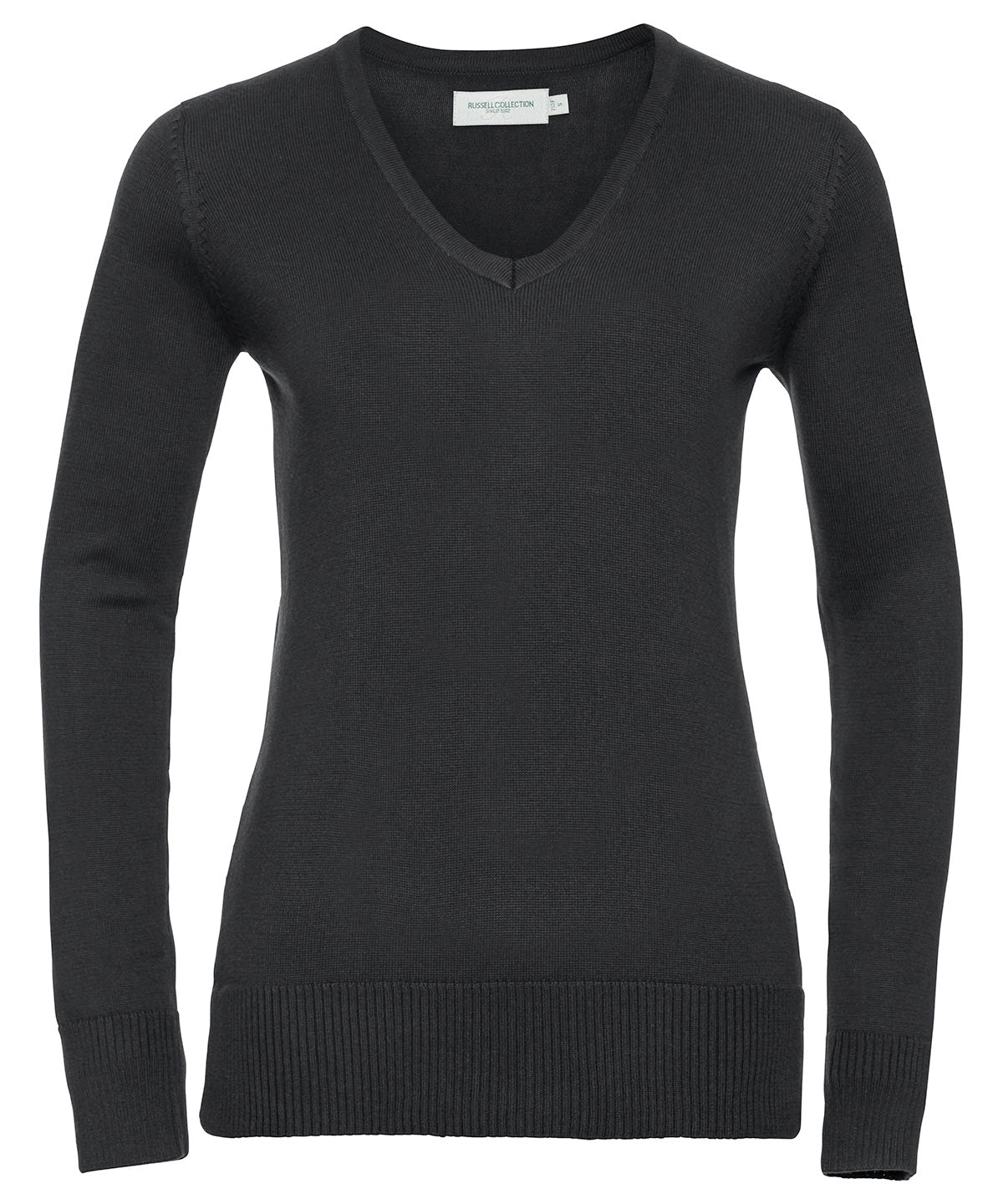 Collection Russell - Pull col V femme - Noir - Ajoutez votre design/logo