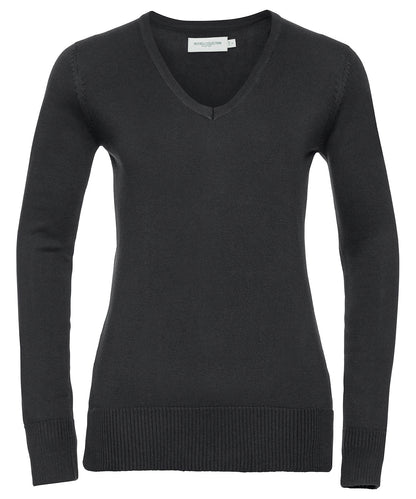 Collection Russell - Pull col V femme - Noir - Ajoutez votre design/logo