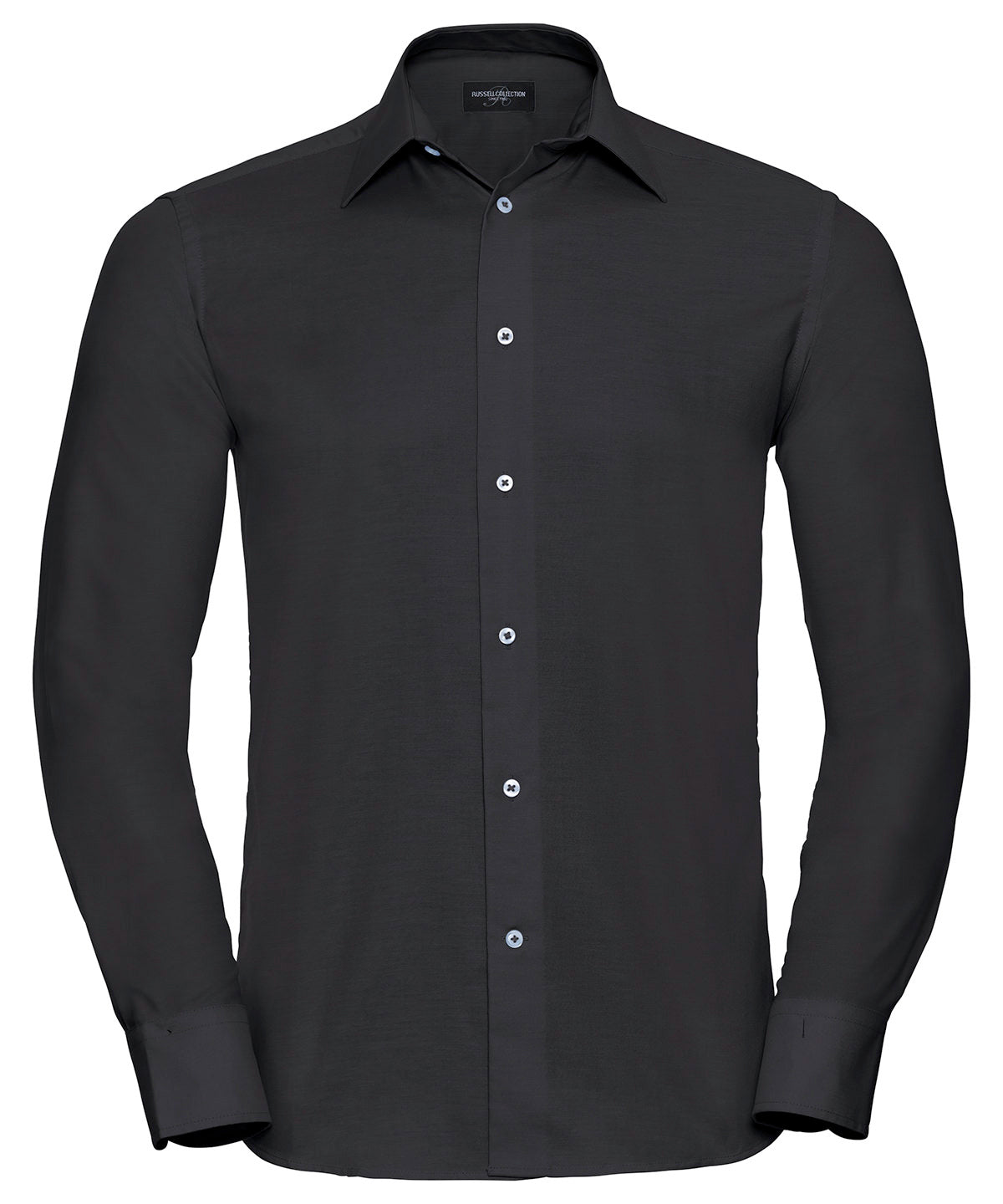 Collection Russell - Chemise Oxford ajustée à manches longues et facile d'entretien - Noir - Ajoutez votre design/logo
