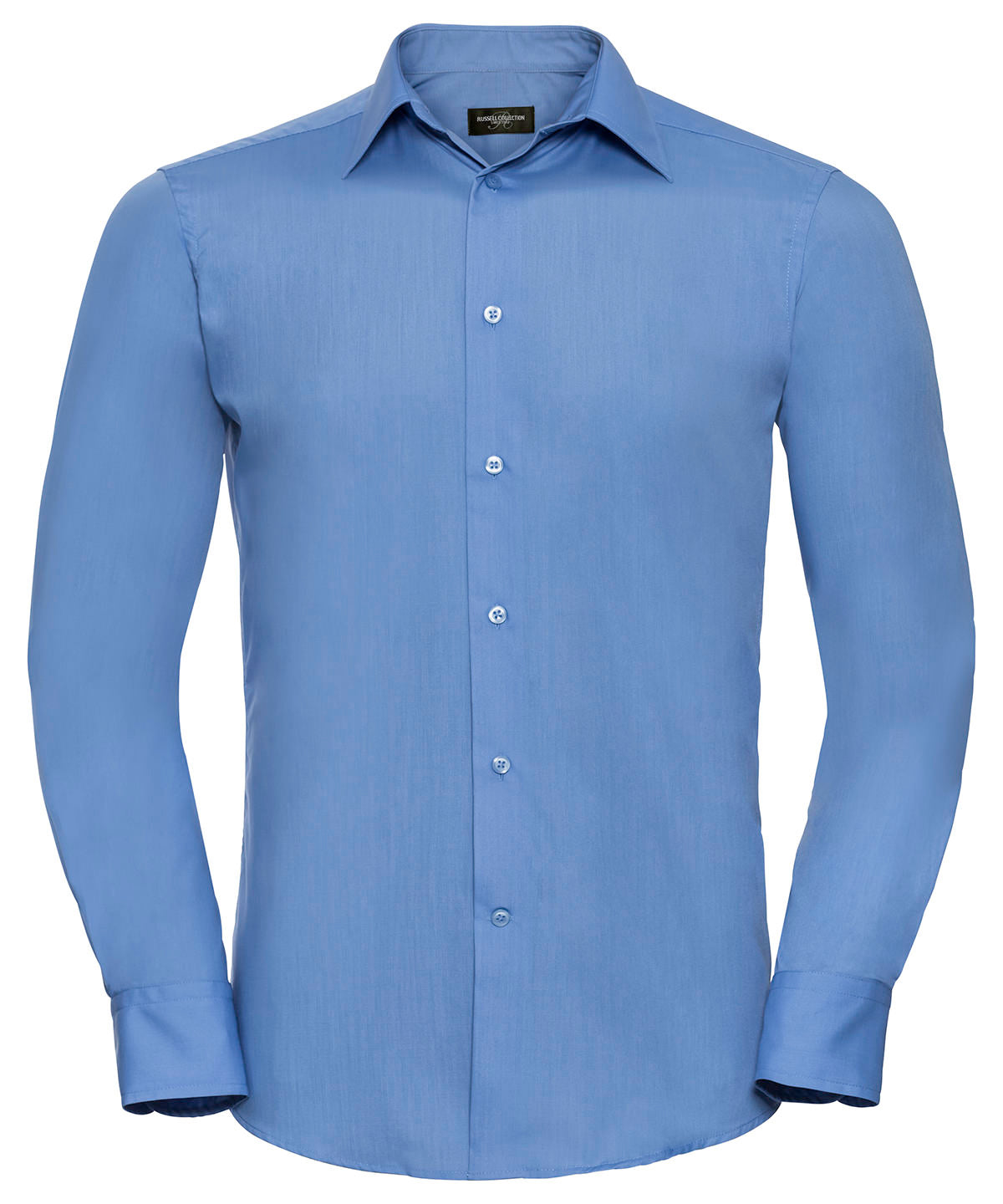 Collection Russell - Chemise ajustée à manches longues en popeline polycoton facile d'entretien - Bleu Corporate - Ajoutez votre design/logo