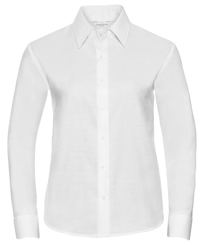 Collection Russell - Chemise Oxford à manches longues pour femme, facile d'entretien - Blanc - Ajoutez votre design/logo