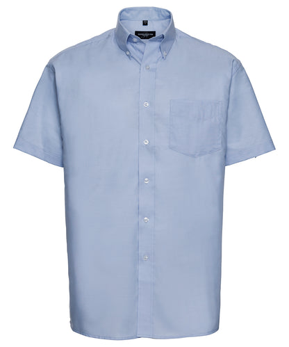 Collection Russell - Chemise Oxford à manches courtes facile d'entretien - Bleu Oxford - Ajoutez votre design/logo