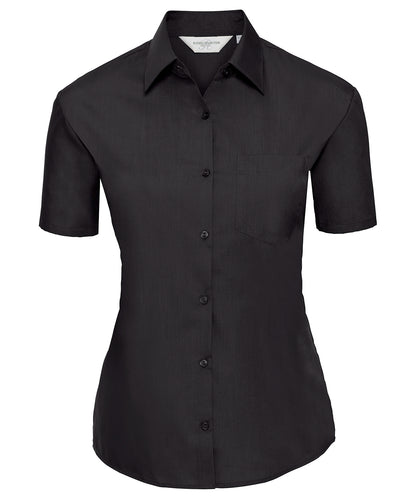 Russell Collection - Women's short sleeve polycotton easycare poplin shirt - Black - Add Your Design/Logo