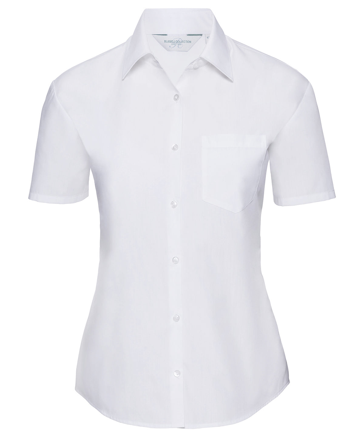 Russell Collection – Kurzärmliges Damen-Hemd aus pflegeleichtem Polycotton-Popeline – Weiß – Fügen Sie Ihr Design/Logo hinzu