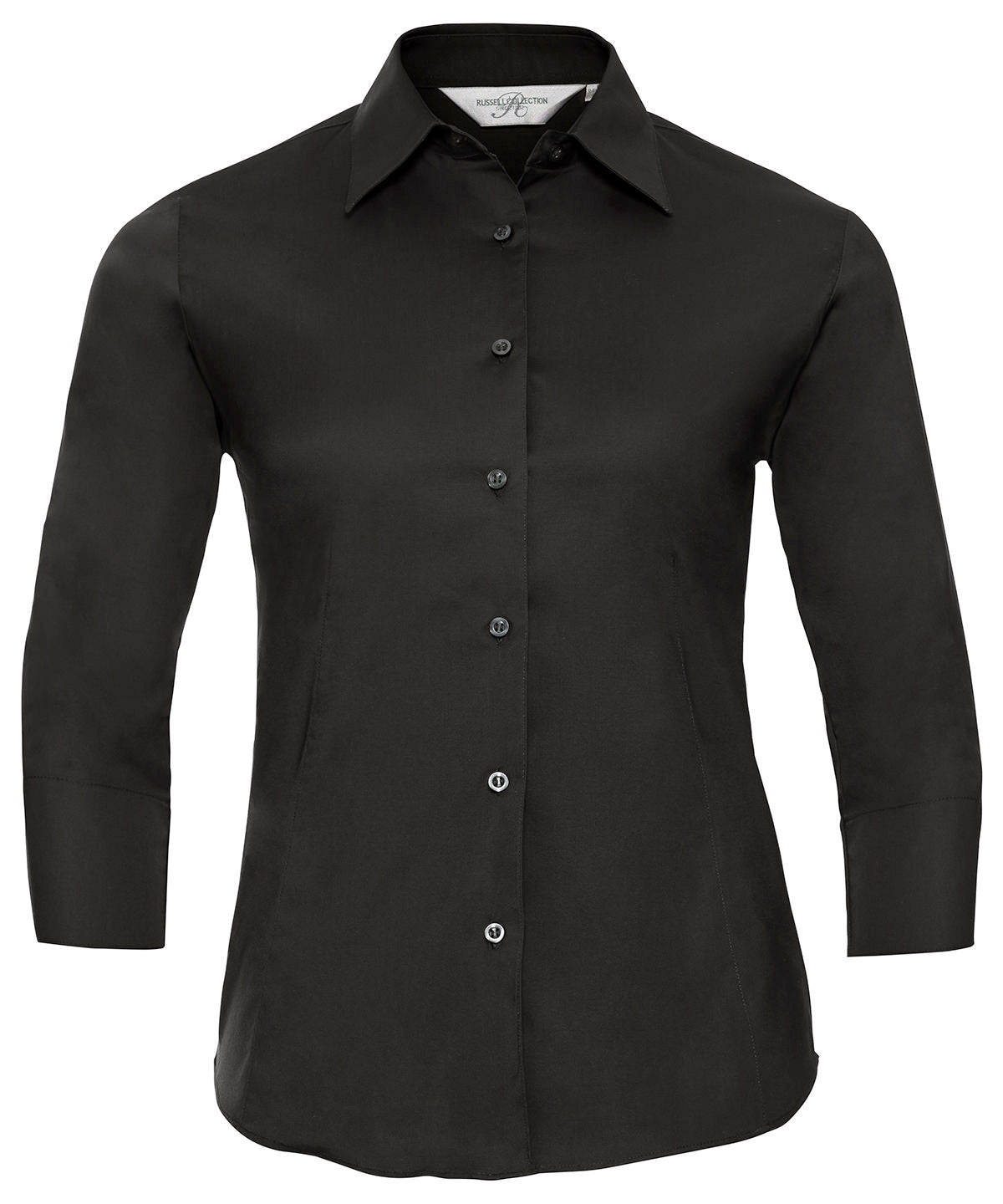 Collection Russell - Chemise ajustée à manches 3/4 pour femme, facile d'entretien - Noir - Ajoutez votre design/logo