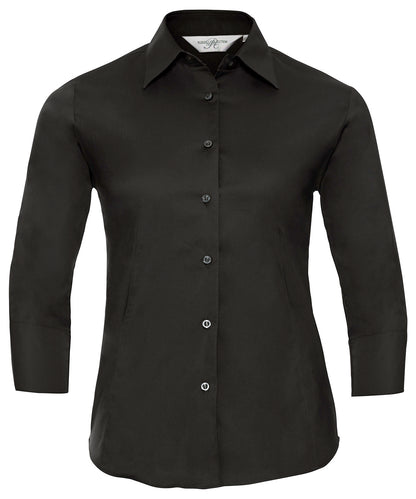Collection Russell - Chemise ajustée à manches 3/4 pour femme, facile d'entretien - Noir - Ajoutez votre design/logo