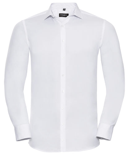 Collection Russell - Chemise extensible à manches longues - Blanc - Ajoutez votre design/logo