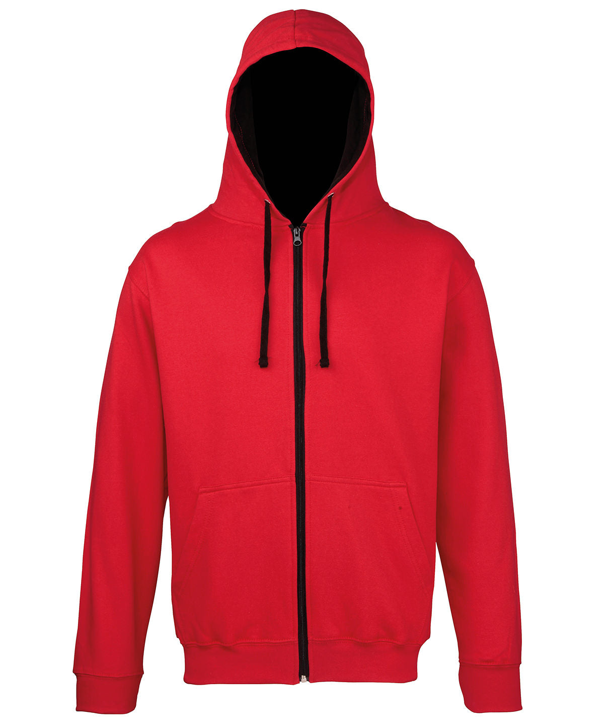 AWDis Just Hoods – Varsity Zoodie – Feuerrot/Tiefschwarz – Fügen Sie Ihr Design/Logo hinzu