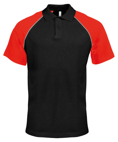 Kariban - Polo Baseball Kontrast Poloshirt - Schwarz/Hellgrau/Rot - Fügen Sie Ihr Design/Logo hinzu