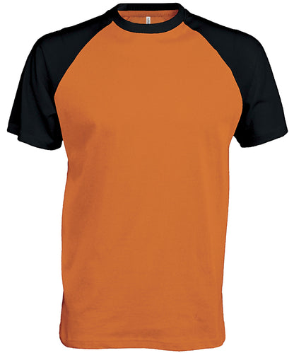 Kariban – Baseball-T-Shirt mit kurzen Ärmeln, zweifarbig – Orange/Schwarz – Fügen Sie Ihr Design/Logo hinzu