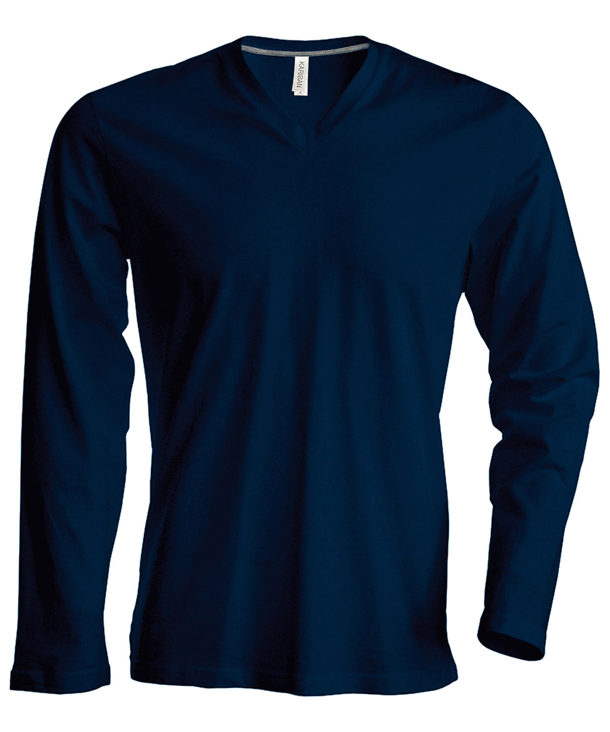 Kariban - T-shirt homme manches longues col V - Bleu marine - Ajoutez votre logo