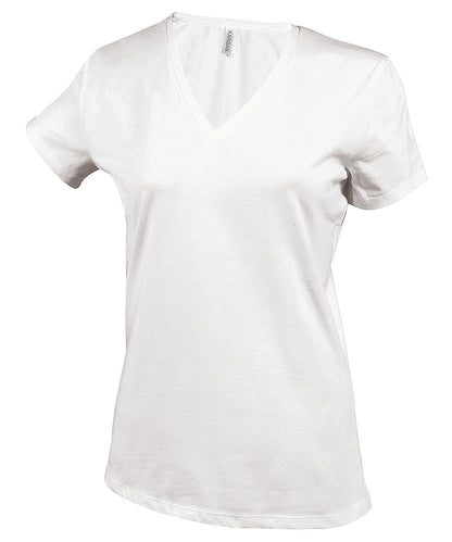 Kariban - Damen T-Shirt mit V-Ausschnitt und kurzen Ärmeln - Weiß - Fügen Sie Ihr Design/Logo hinzu