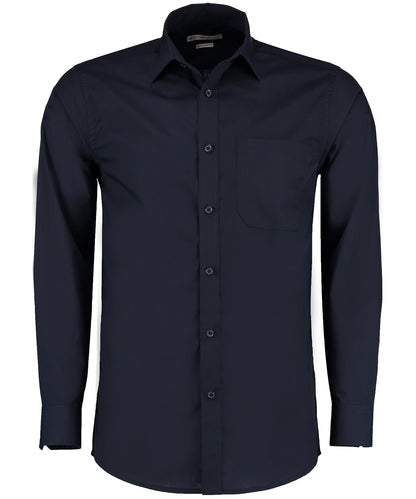 Kit Kustom - Chemise popeline manches longues (coupe ajustée) - Bleu marine foncé - Ajoutez votre design/logo