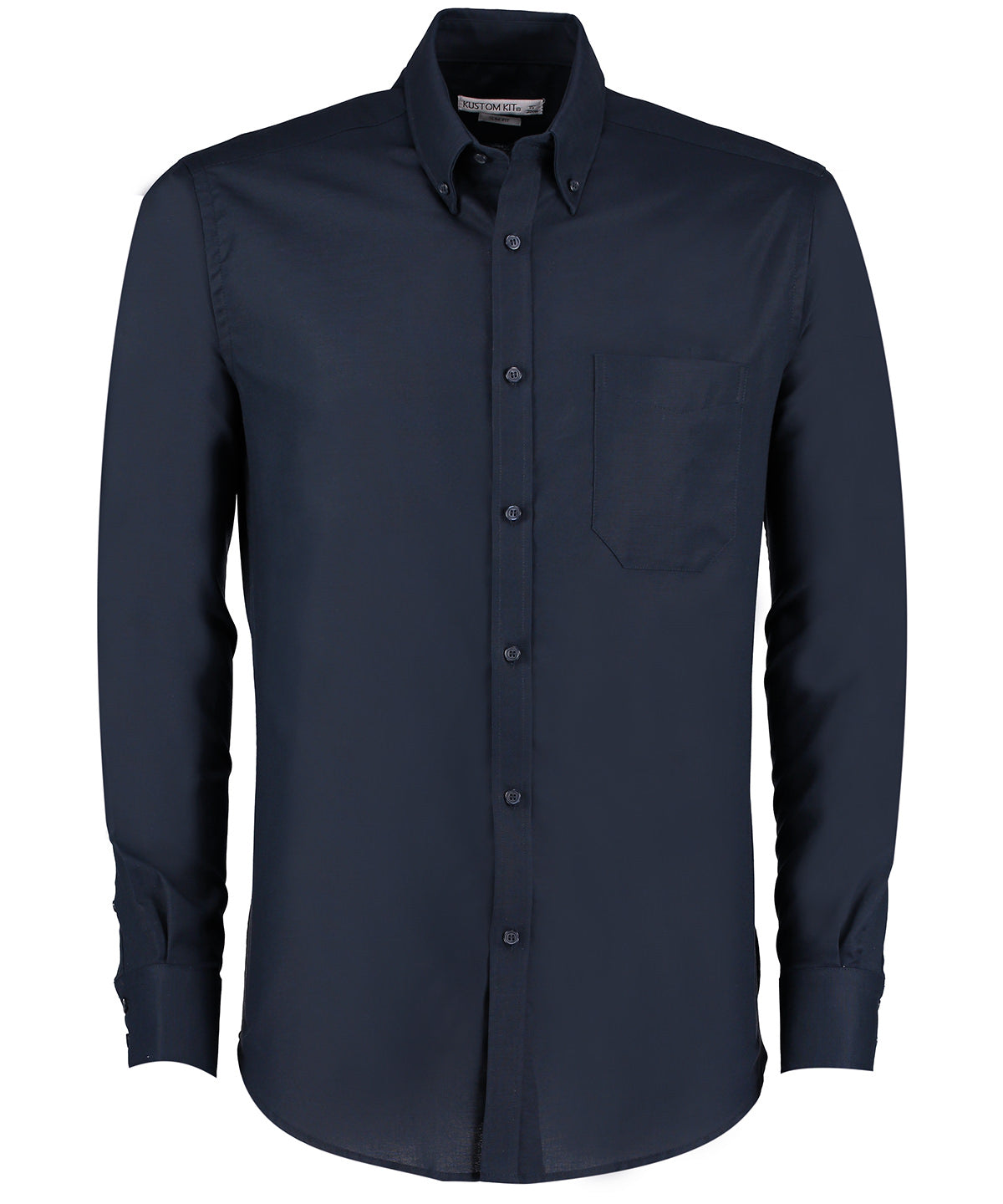 Kustom Kit - Chemise Oxford de travail slim fit à manches longues (coupe ajustée) - Bleu marine - Ajoutez votre design/logo