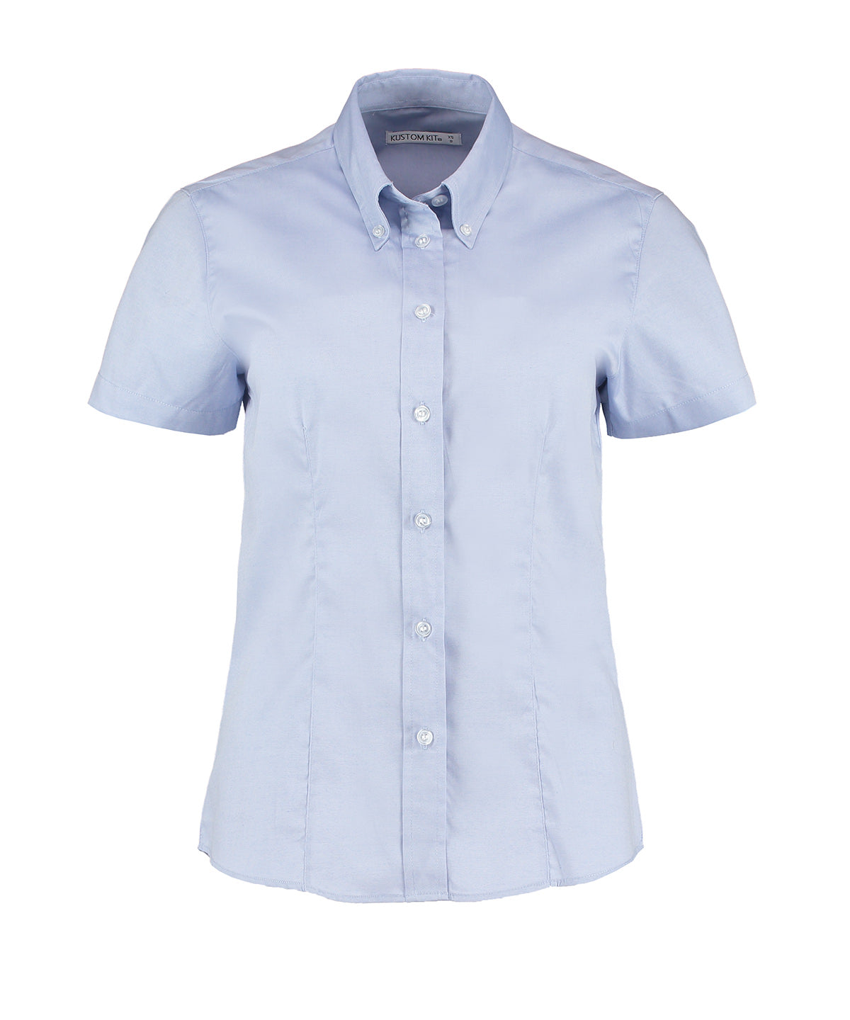 Kit Kustom - Chemisier Oxford femme à manches courtes (coupe ajustée) - Bleu clair - Ajoutez votre design/logo