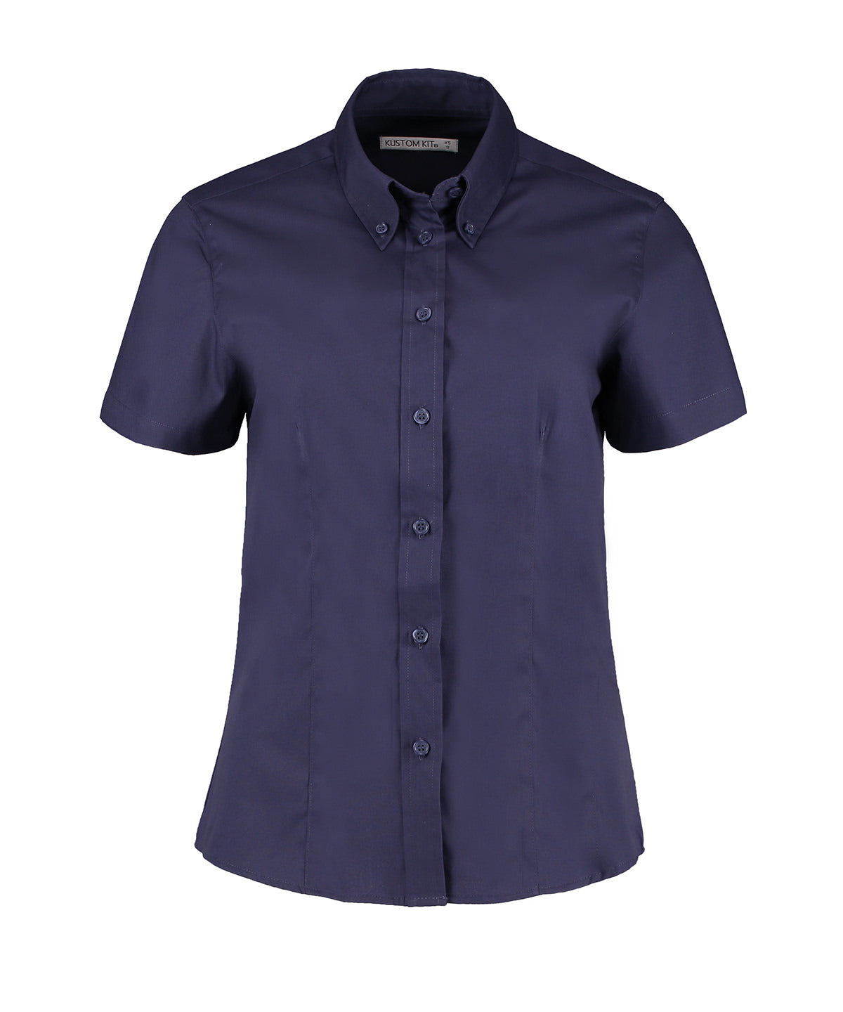 Kit Kustom - Chemisier Oxford femme à manches courtes (coupe ajustée) - Bleu nuit - Ajoutez votre design/logo
