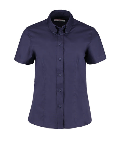 Kit Kustom - Chemisier Oxford femme à manches courtes (coupe ajustée) - Bleu nuit - Ajoutez votre design/logo