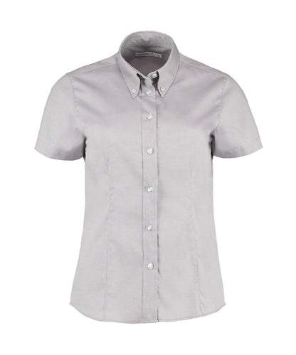 Kit Kustom - Chemisier Oxford femme à manches courtes (coupe ajustée) - Gris argenté - Ajoutez votre design/logo