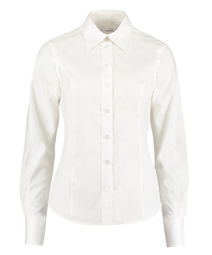 Kit Kustom - Chemisier Oxford femme à manches longues (coupe ajustée) - Blanc - Ajoutez votre design/logo