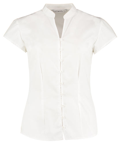 Kit Kustom - Chemisier continental femme col mao mancherons (coupe ajustée) - Blanc - Ajoutez votre design/logo